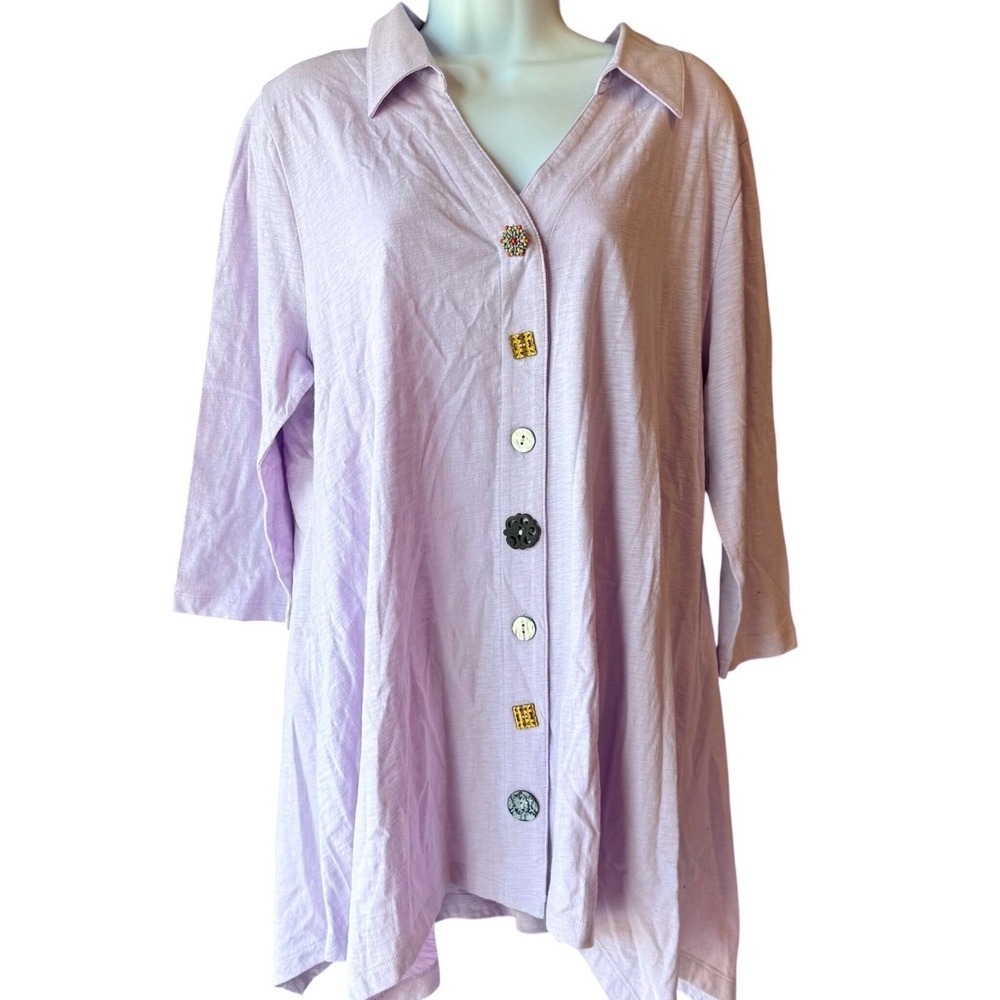 Soft Surroundings Tunic Button Up Top Blouse Size X-Large Lavender Cotton